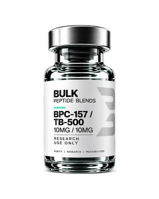 BPC-157 / TB-500 10MG / 10MG — Bulk Peptide Blends research vial on a mineral product stage