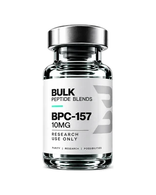 BPC-157 10MG — Bulk Peptide Blends research vial on a mineral product stage