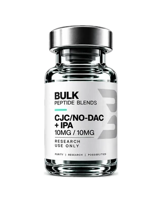 CJC No DAC / Ipamorelin 10MG / 10MG — Bulk Peptide Blends research vial on a mineral product stage