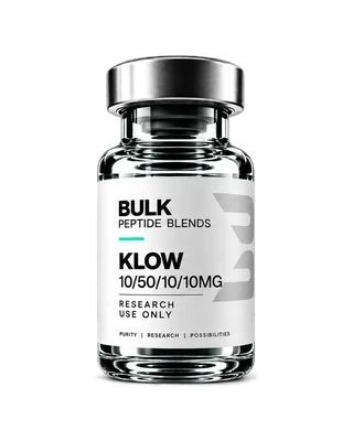 KLOW 10/50/10/10MG — Bulk Peptide Blends research vial on a mineral product stage