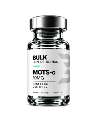 MOTS-c 10MG — Bulk Peptide Blends research vial on a mineral product stage